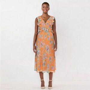 LC Lauren Conrad Orange Floral Midi Dress